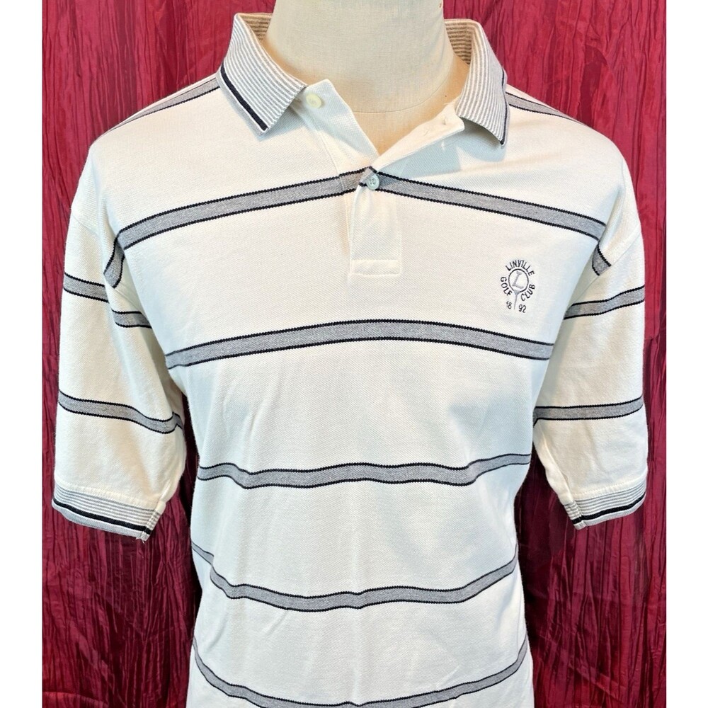 Mens Slazenger Gray/White Cotton Golf Polo Shirt w Linville GC (NC) Logo sz XL